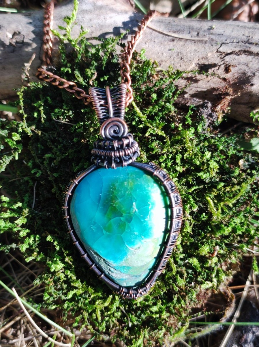 Chrysocoll Chrysokolla *~ Wire ~* ~ Edelstein Kette mit Kupferdraht ~HIPPIE ~GOA ~Boho ~Ethno ~Nature ~Heilstein ~Energy ~Chakra ~Spirale - Art of Nature Berlin