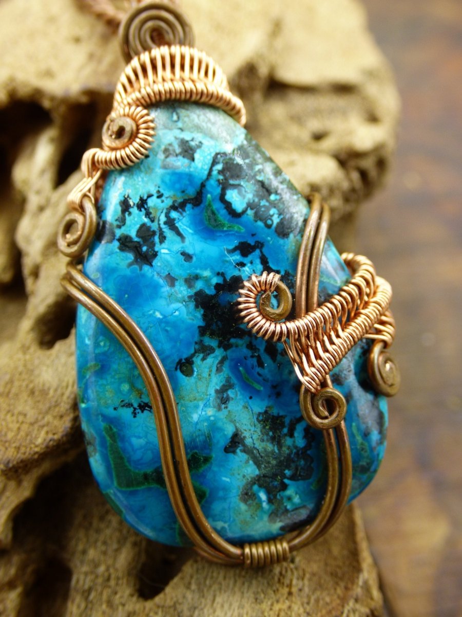 Chrysocoll Chrysokolla *~ Wire ~* ~ Edelstein Kette mit Kupferdraht ~HIPPIE ~GOA ~Boho ~Ethno ~Nature ~Heilstein ~Energy ~Chakra ~Spirale - Art of Nature Berlin