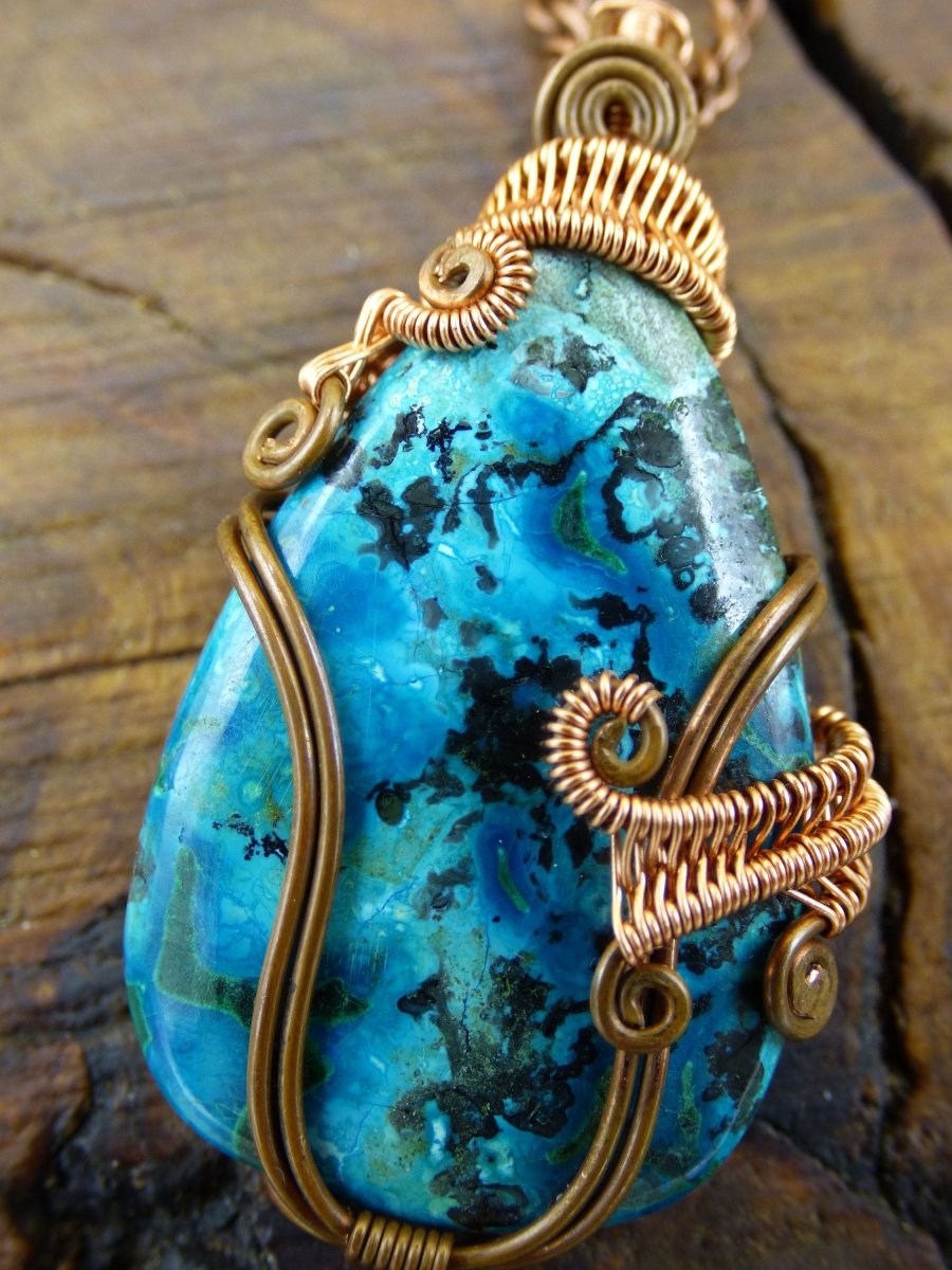 Chrysocoll Chrysokolla *~ Wire ~* ~ Edelstein Kette mit Kupferdraht ~HIPPIE ~GOA ~Boho ~Ethno ~Nature ~Heilstein ~Energy ~Chakra ~Spirale - Art of Nature Berlin