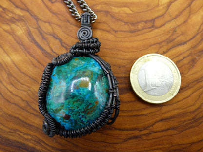 Chrysocoll Chrysokolla *~ Wire ~* ~ Edelstein Kette mit Kupferdraht ~HIPPIE ~GOA ~Boho ~Ethno ~Nature ~Heilstein ~Energy ~Chakra ~Spirale - Art of Nature Berlin