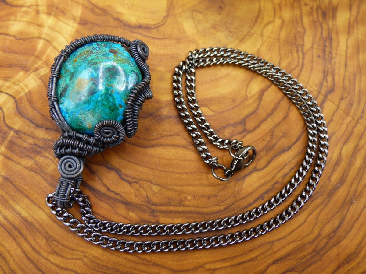 Chrysocoll Chrysokolla *~ Wire ~* ~ Edelstein Kette mit Kupferdraht ~HIPPIE ~GOA ~Boho ~Ethno ~Nature ~Heilstein ~Energy ~Chakra ~Spirale - Art of Nature Berlin