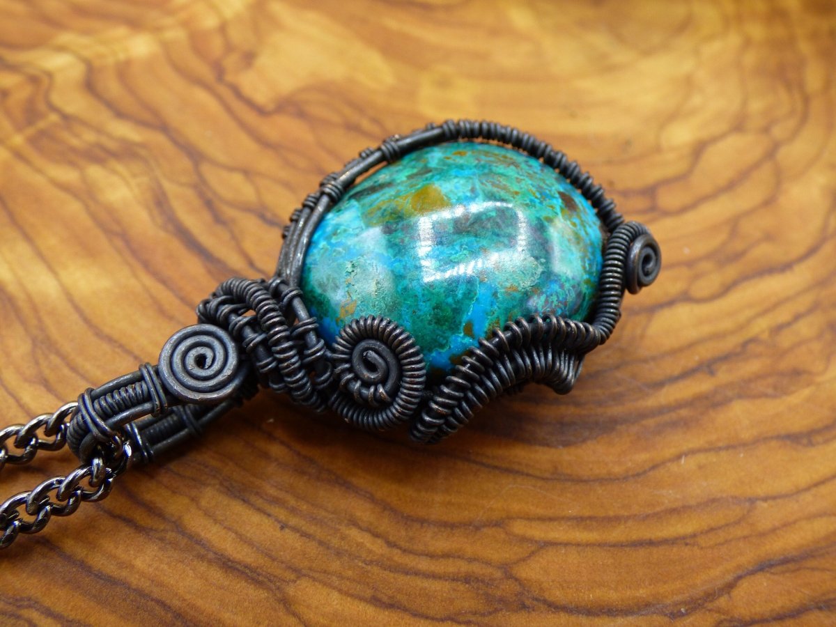 Chrysocoll Chrysokolla *~ Wire ~* ~ Edelstein Kette mit Kupferdraht ~HIPPIE ~GOA ~Boho ~Ethno ~Nature ~Heilstein ~Energy ~Chakra ~Spirale - Art of Nature Berlin