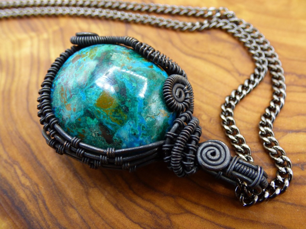 Chrysocoll Chrysokolla *~ Wire ~* ~ Edelstein Kette mit Kupferdraht ~HIPPIE ~GOA ~Boho ~Ethno ~Nature ~Heilstein ~Energy ~Chakra ~Spirale - Art of Nature Berlin