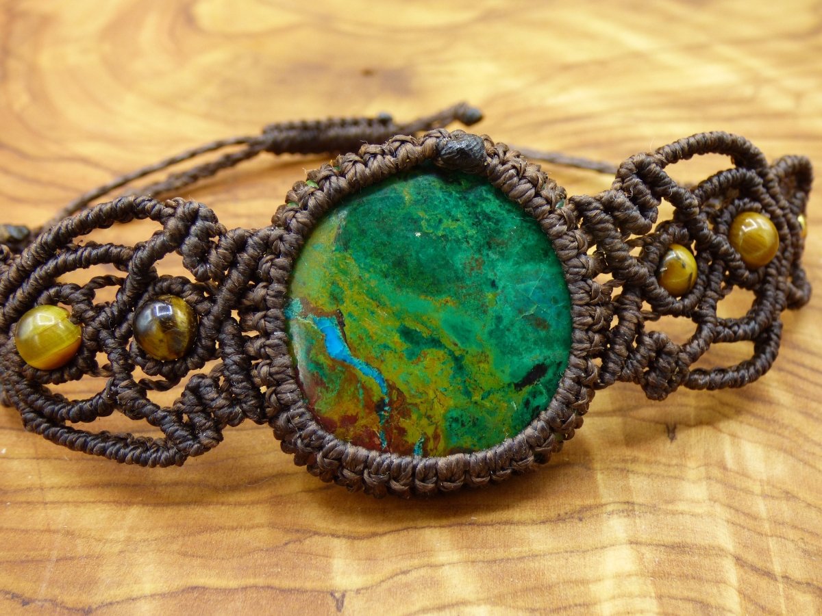 Chrysocoll ~ Edelstein Makramee Armband ~ GOA ~ Hippie ~Boho ~Ethno ~Indie ~Nature ~Heilstein - Art of Nature Berlin