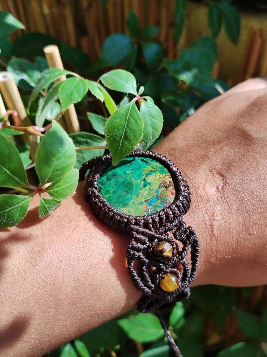 Chrysocoll ~ Edelstein Makramee Armband ~ GOA ~ Hippie ~Boho ~Ethno ~Indie ~Nature ~Heilstein - Art of Nature Berlin