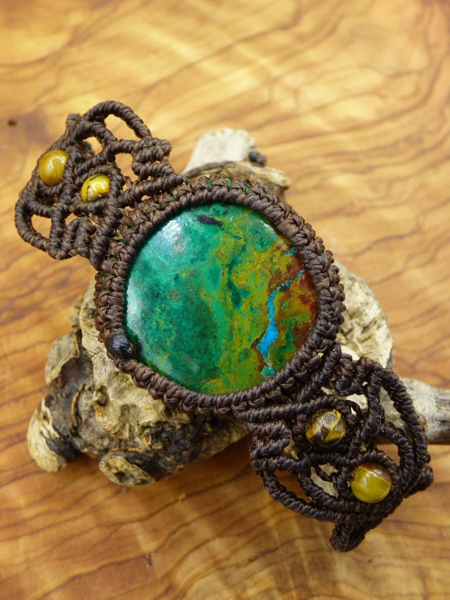 Chrysocoll ~ Edelstein Makramee Armband ~ GOA ~ Hippie ~Boho ~Ethno ~Indie ~Nature ~Heilstein - Art of Nature Berlin