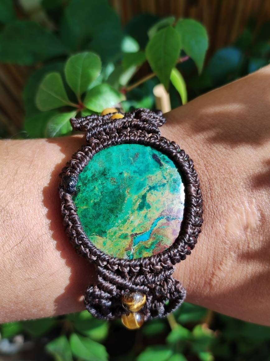 Chrysocoll ~ Edelstein Makramee Armband ~ GOA ~ Hippie ~Boho ~Ethno ~Indie ~Nature ~Heilstein - Art of Nature Berlin