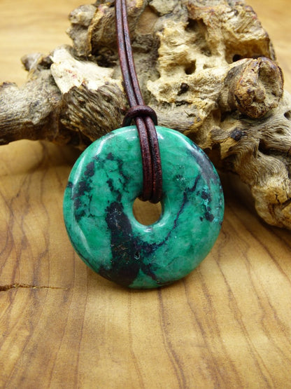 Chrysokoll Chrysocoll Chrysokolla Donut 30mm ~ Edelstein Kette ~HIPPIE ~GOA ~Boho ~Tibet ~Ethno ~Nature ~Donut ~Heilstein ~Rarität - Art of Nature Berlin