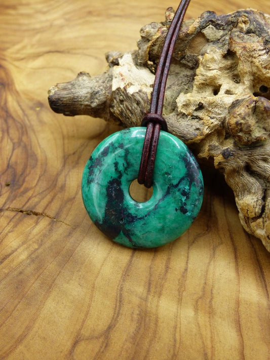 Chrysokoll Chrysocoll Chrysokolla Donut 30mm ~ Edelstein Kette ~HIPPIE ~GOA ~Boho ~Tibet ~Ethno ~Nature ~Donut ~Heilstein ~Rarität - Art of Nature Berlin