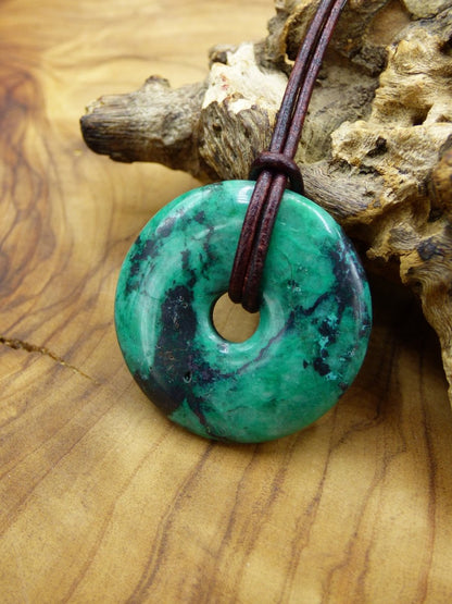 Chrysokoll Chrysocoll Chrysokolla Donut 30mm ~ Edelstein Kette ~HIPPIE ~GOA ~Boho ~Tibet ~Ethno ~Nature ~Donut ~Heilstein ~Rarität - Art of Nature Berlin