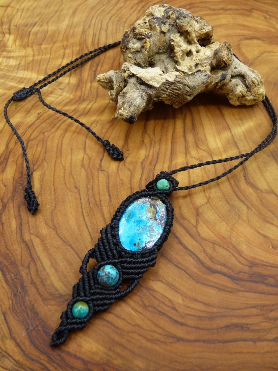 Chrysokoll / Chrysocoll & Malachit ~ Makramee Edelstein Kette ~HIPPIE ~GOA ~Boho ~Ethno ~Nature ~Heilstein - Art of Nature Berlin