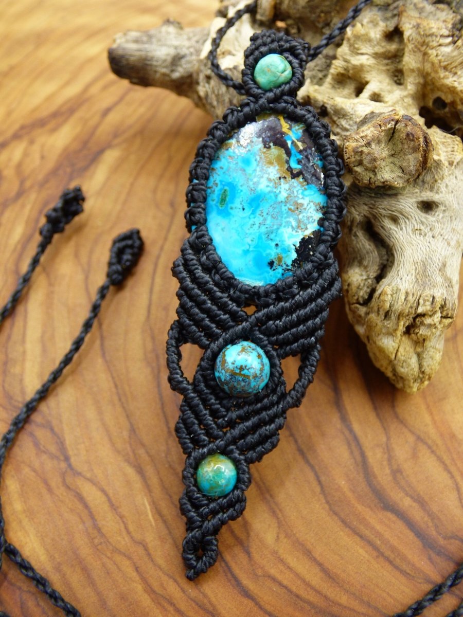 Chrysokoll / Chrysocoll & Malachit ~ Makramee Edelstein Kette ~HIPPIE ~GOA ~Boho ~Ethno ~Nature ~Heilstein - Art of Nature Berlin