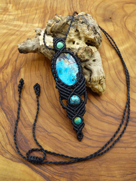 Chrysokoll / Chrysocoll & Malachit ~ Makramee Edelstein Kette ~HIPPIE ~GOA ~Boho ~Ethno ~Nature ~Heilstein - Art of Nature Berlin