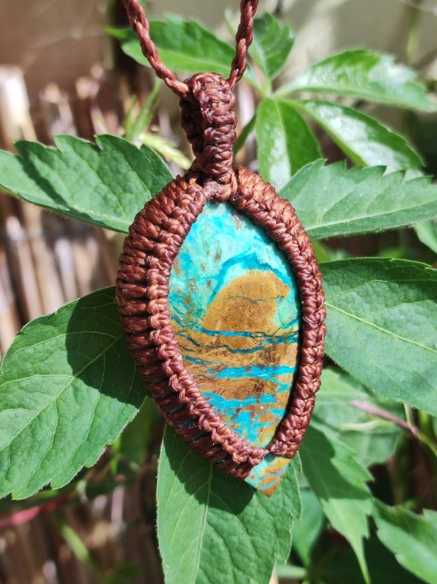 Chrysokoll ~ Makramee Edelstein Kette ~HIPPIE ~GOA ~Boho ~Ethno ~Nature ~Heilstein - Art of Nature Berlin