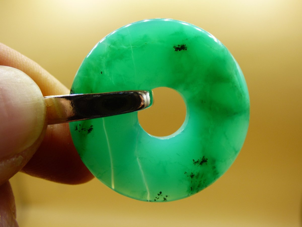 Chrysoprase ~ 925 Sterling Silber Edelstein Kette HIPPIE GOA Boho Ethno Natur Donut Schutzsymbol Heilstein Rarität grün Anhänger rund - Art of Nature Berlin