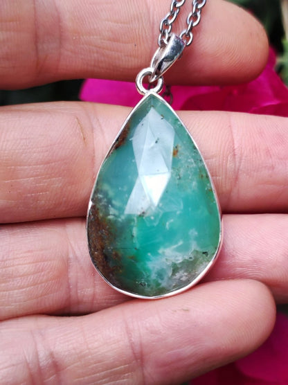 Chrysoprase AAA Edelstein Kette 925 Sterling Silber - Edler Frau Mann Schmuck Filigran Hochzeitstag Geburtstag Geschenk Heilstein Rarität - Art of Nature Berlin