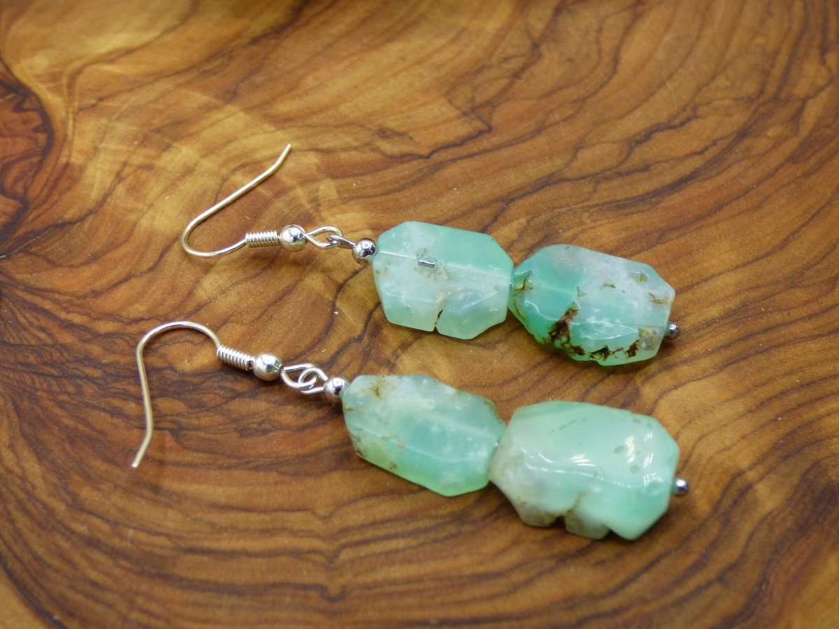 Chrysoprase AAA ~ Edelstein Ohrringe ~GOA ~Hippie ~Boho ~Ethno ~Nature ~Heilstein ~Natur ~Ohrhänger ~Edelstahl ~Rarität - Art of Nature Berlin