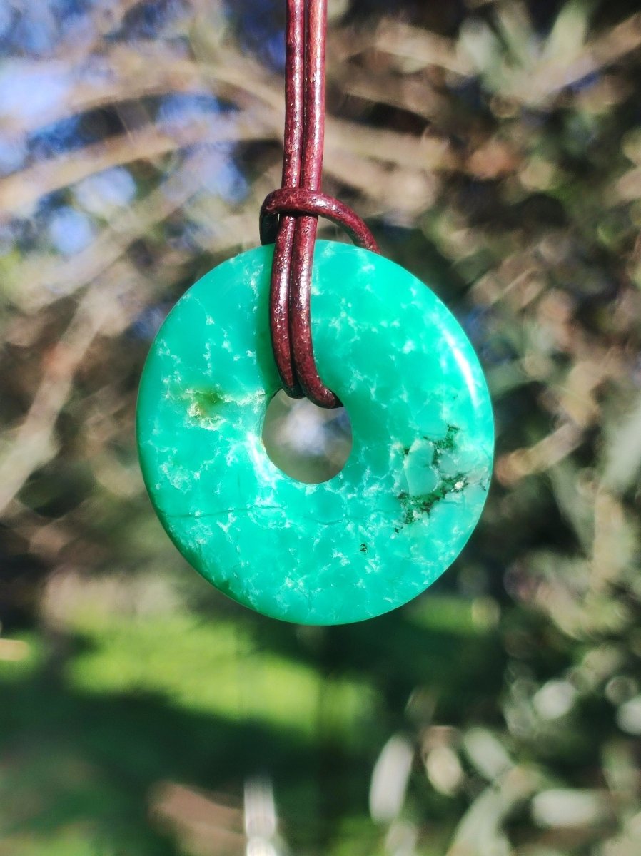 Chrysoprase ~ Edelstein Kette ~HIPPIE ~GOA ~Boho ~Tibet ~Ethno ~Nature ~Donut ~Schutzsymbol ~Heilstein ~Rarität - Art of Nature Berlin