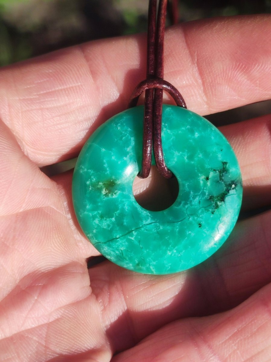 Chrysoprase ~ Edelstein Kette ~HIPPIE ~GOA ~Boho ~Tibet ~Ethno ~Nature ~Donut ~Schutzsymbol ~Heilstein ~Rarität - Art of Nature Berlin