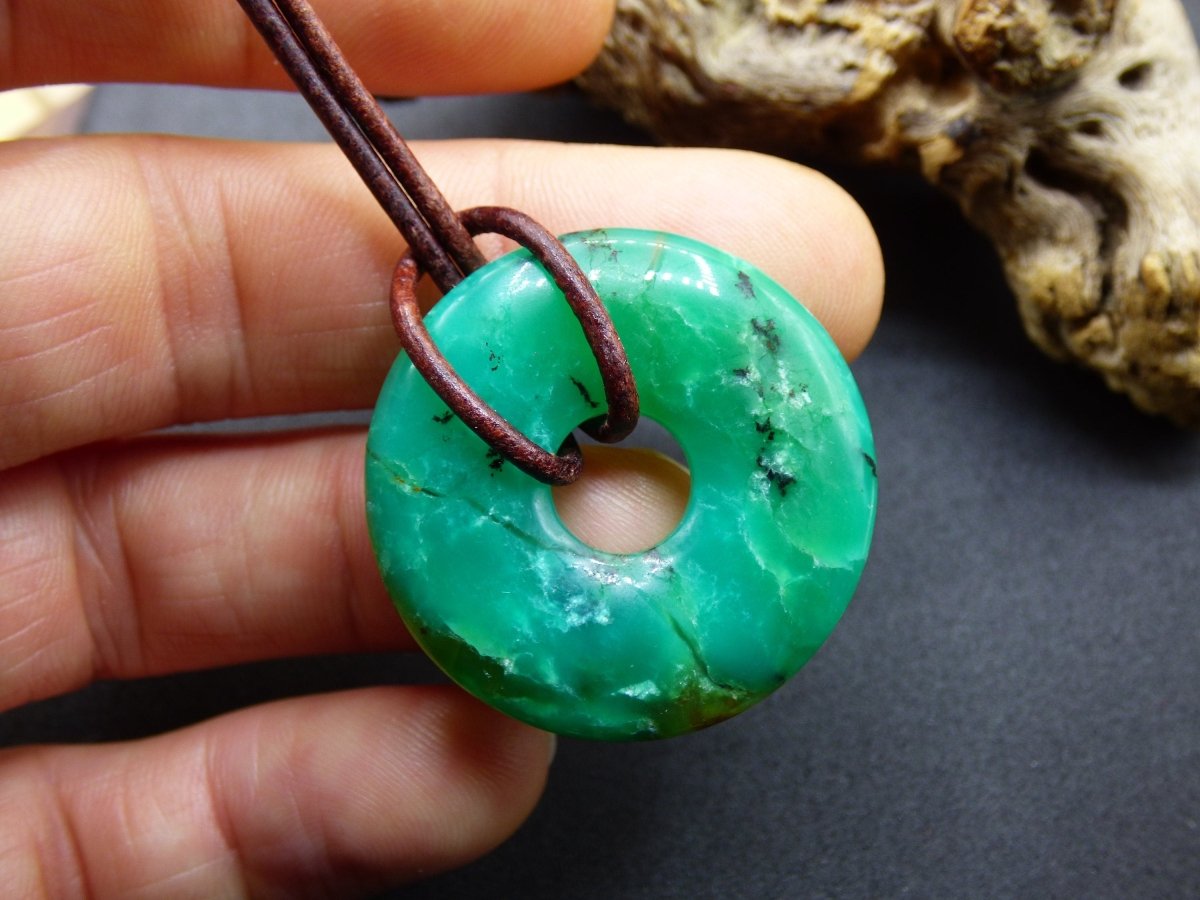 Chrysoprase ~ Edelstein Kette ~HIPPIE ~GOA ~Boho ~Tibet ~Ethno ~Nature ~Donut ~Schutzsymbol ~Heilstein ~Rarität - Art of Nature Berlin