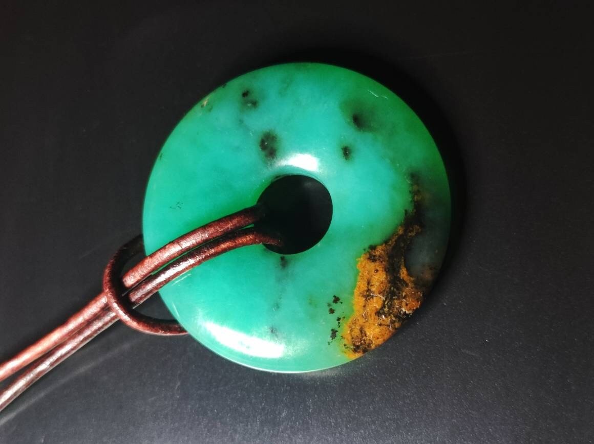 Chrysoprase ~ Edelstein Kette ~HIPPIE ~GOA ~Boho ~Tibet ~Ethno ~Nature ~Donut ~Schutzsymbol ~Heilstein ~Rarität - Art of Nature Berlin