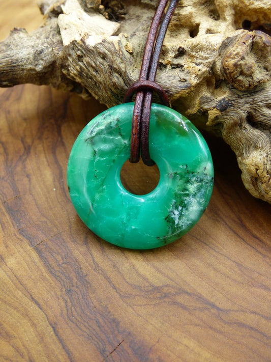 Chrysoprase ~ Edelstein Kette ~HIPPIE ~GOA ~Boho ~Tibet ~Ethno ~Nature ~Donut ~Schutzsymbol ~Heilstein ~Rarität - Art of Nature Berlin