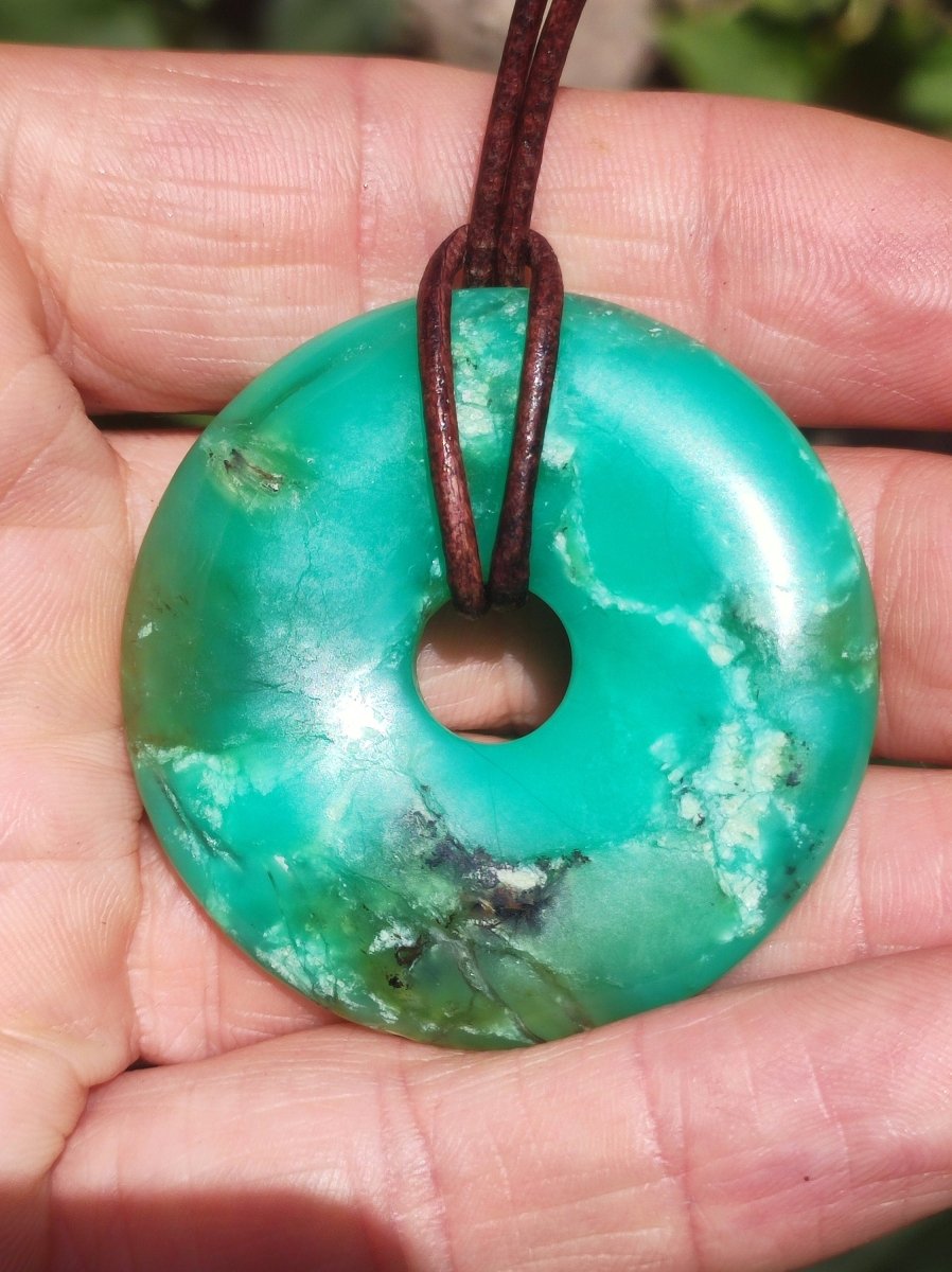 Chrysoprase ~ Edelstein Kette ~HIPPIE ~GOA ~Boho ~Tibet ~Ethno ~Nature ~Donut ~Schutzsymbol ~Heilstein ~Rarität - Art of Nature Berlin