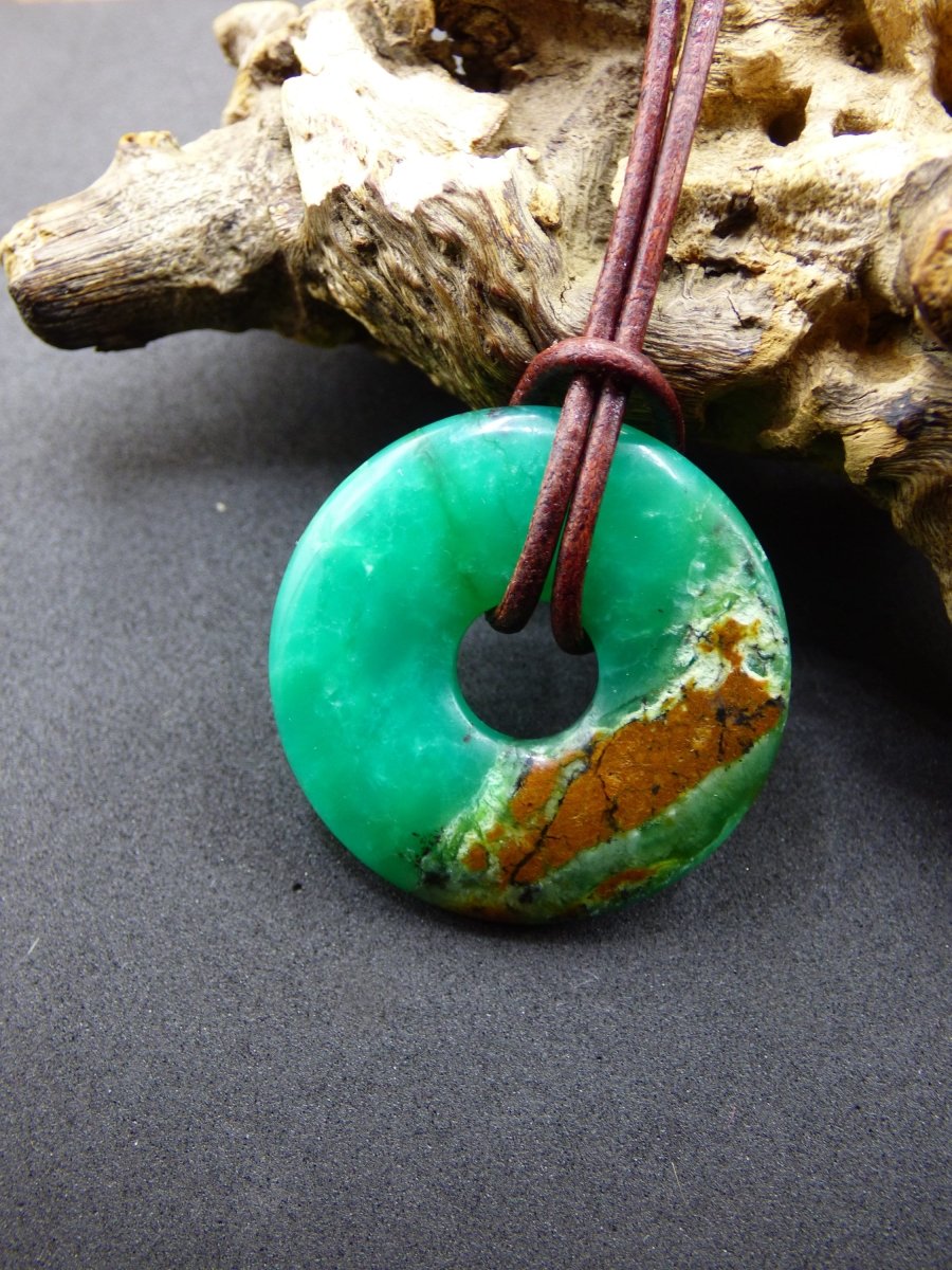 Chrysoprase ~ Edelstein Kette ~HIPPIE ~GOA ~Boho ~Tibet ~Ethno ~Nature ~Donut ~Schutzsymbol ~Heilstein ~Rarität - Art of Nature Berlin