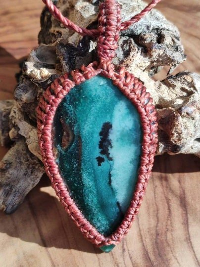 Chrysoprase & grüner Chalcedon ~ Makramee Edelstein Kette ~HIPPIE ~GOA ~Boho ~Ethno ~Nature ~Heilstein ~Boulderopal ~Auge - Art of Nature Berlin