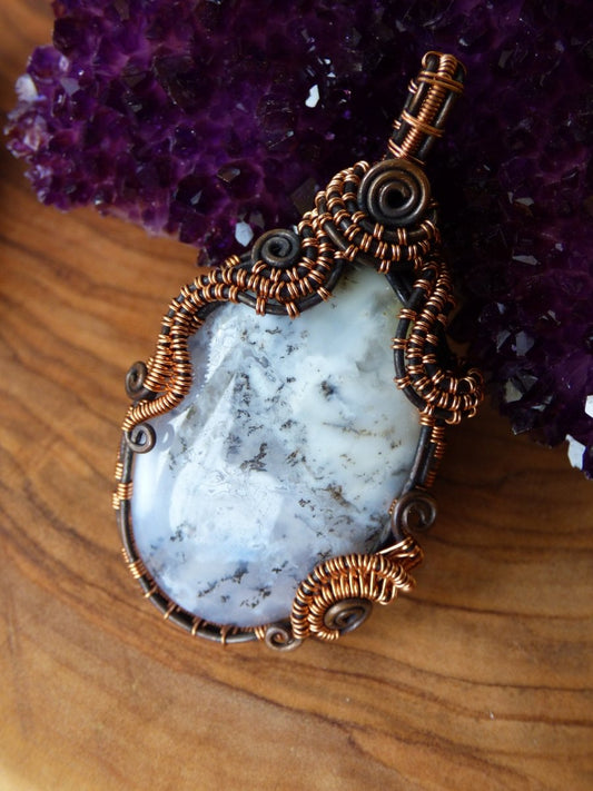 Dendrite Opal *~Wire~* ~ Edelstein Kette mit Kupferdraht ~HIPPIE ~GOA ~Boho ~Ethno ~Nature ~Heilstein ~Energy ~Chakra - Art of Nature Berlin