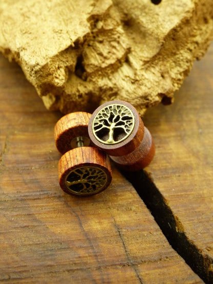 Fake Plugs Paar Holz "Tree of Life" Ohrringe ohne Loch Ohrstecker Tunnel HIPPIE GOA Boho Ethno Natur Ohrschmuck Frau Geschenk Sie Freundin - Art of Nature Berlin