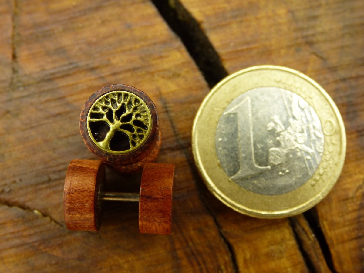 Fake Plugs Paar Holz "Tree of Life" Ohrringe ohne Loch Ohrstecker Tunnel HIPPIE GOA Boho Ethno Natur Ohrschmuck Frau Geschenk Sie Freundin - Art of Nature Berlin