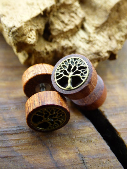 Fake Plugs Paar Holz "Tree of Life" Ohrringe ohne Loch Ohrstecker Tunnel HIPPIE GOA Boho Ethno Natur Ohrschmuck Frau Geschenk Sie Freundin - Art of Nature Berlin