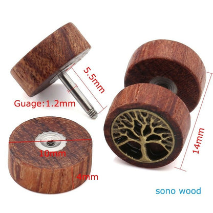 Fake Plugs Paar Holz "Tree of Life" Ohrringe ohne Loch Ohrstecker Tunnel HIPPIE GOA Boho Ethno Natur Ohrschmuck Frau Geschenk Sie Freundin - Art of Nature Berlin