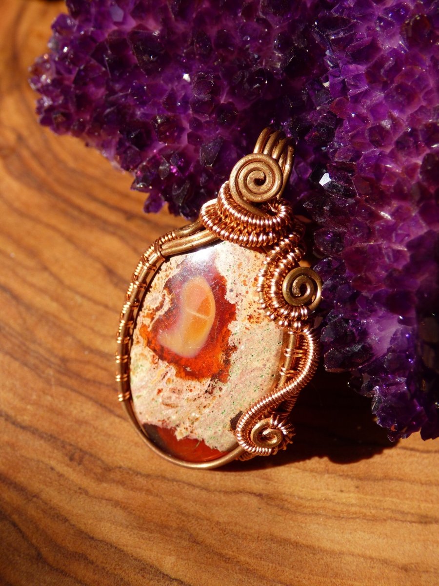 Feuer Opal aus Mexiko ~ Wire Edelstein Kette mit Kupferdraht ~HIPPIE GOA Boho Ethno Heilstein Energy Chakra Spirale Nature Rot Stein - Art of Nature Berlin