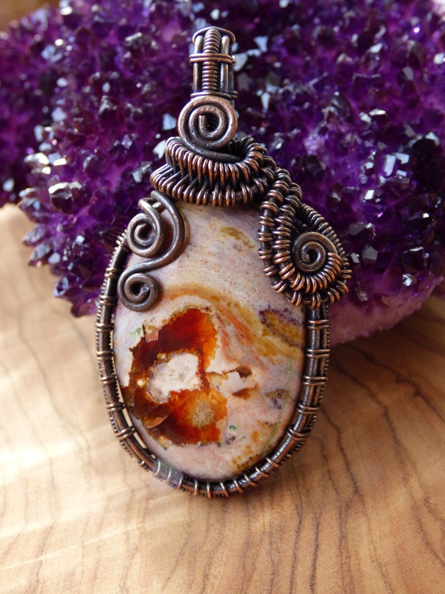 Feuer Opal aus Mexiko ~ Wire Edelstein Kette mit Kupferdraht ~HIPPIE GOA Boho Ethno Heilstein Energy Chakra Spirale Nature Rot Stein - Art of Nature Berlin