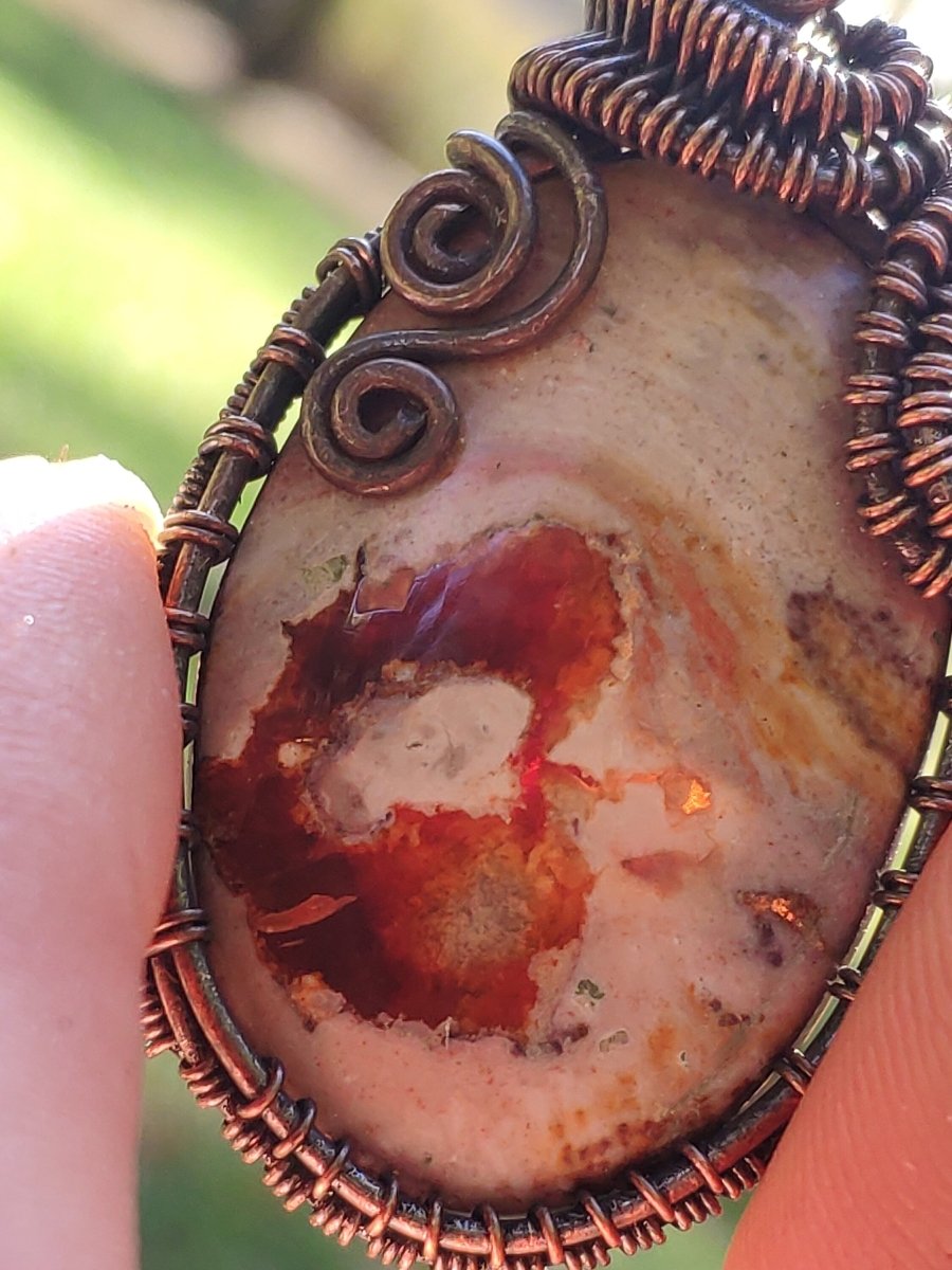 Feuer Opal aus Mexiko ~ Wire Edelstein Kette mit Kupferdraht ~HIPPIE GOA Boho Ethno Heilstein Energy Chakra Spirale Nature Rot Stein - Art of Nature Berlin