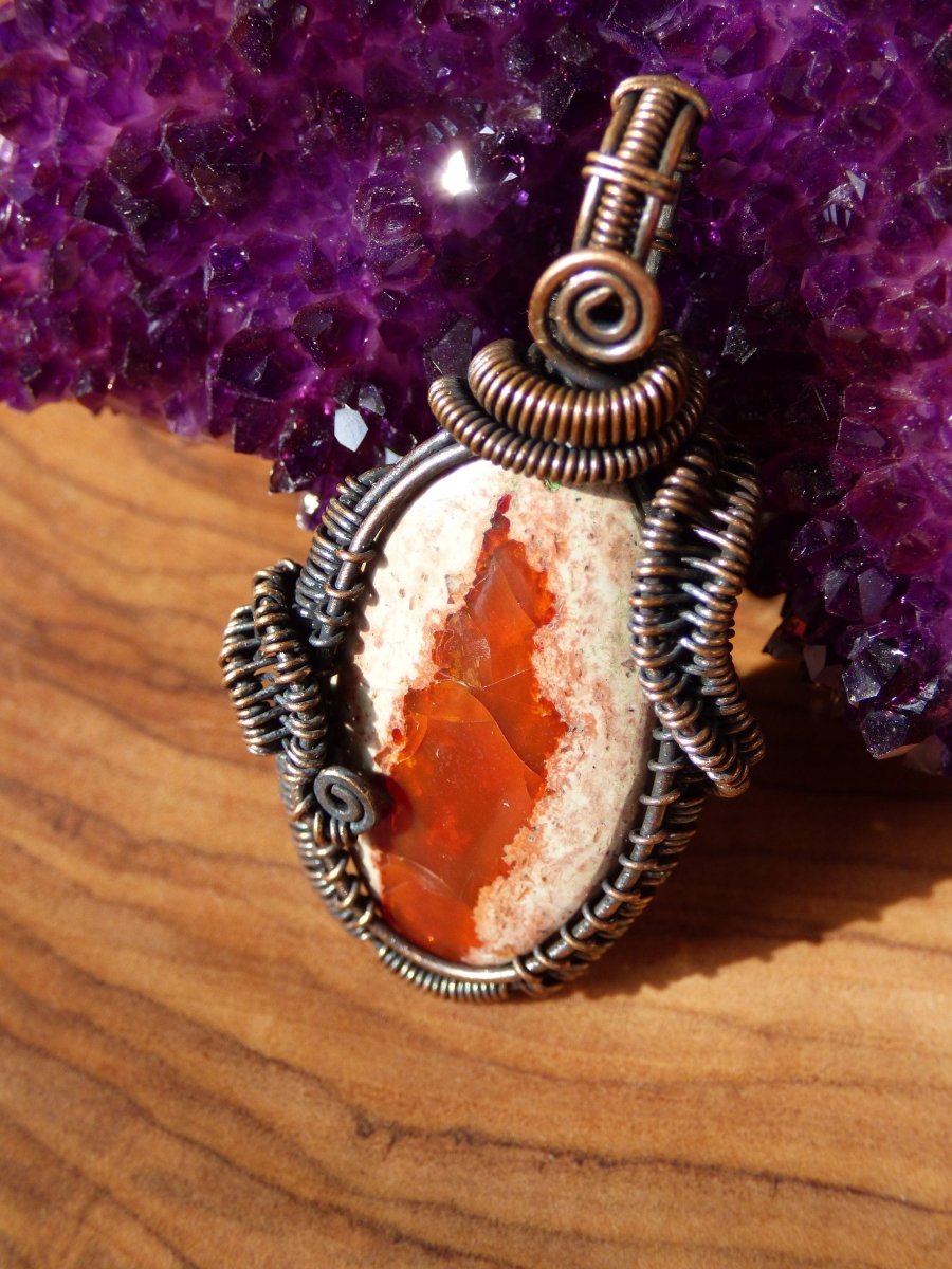 Feuer Opal aus Mexiko ~ Wire ~ Edelstein Kette mit Kupferdraht ~HIPPIE ~GOA ~Boho ~Ethno ~Nature ~Heilstein ~Energy ~Chakra ~Spirale - Art of Nature Berlin