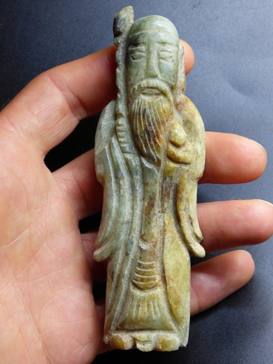 Figur Heiliger Mann ~ Jade (Burma) ~ Magisch Edelstein & Deko Crystal Meditation HIPPIE GOA Boho Ethno Heilstein Gandalf Alter Mann Wanderer - Art of Nature Berlin