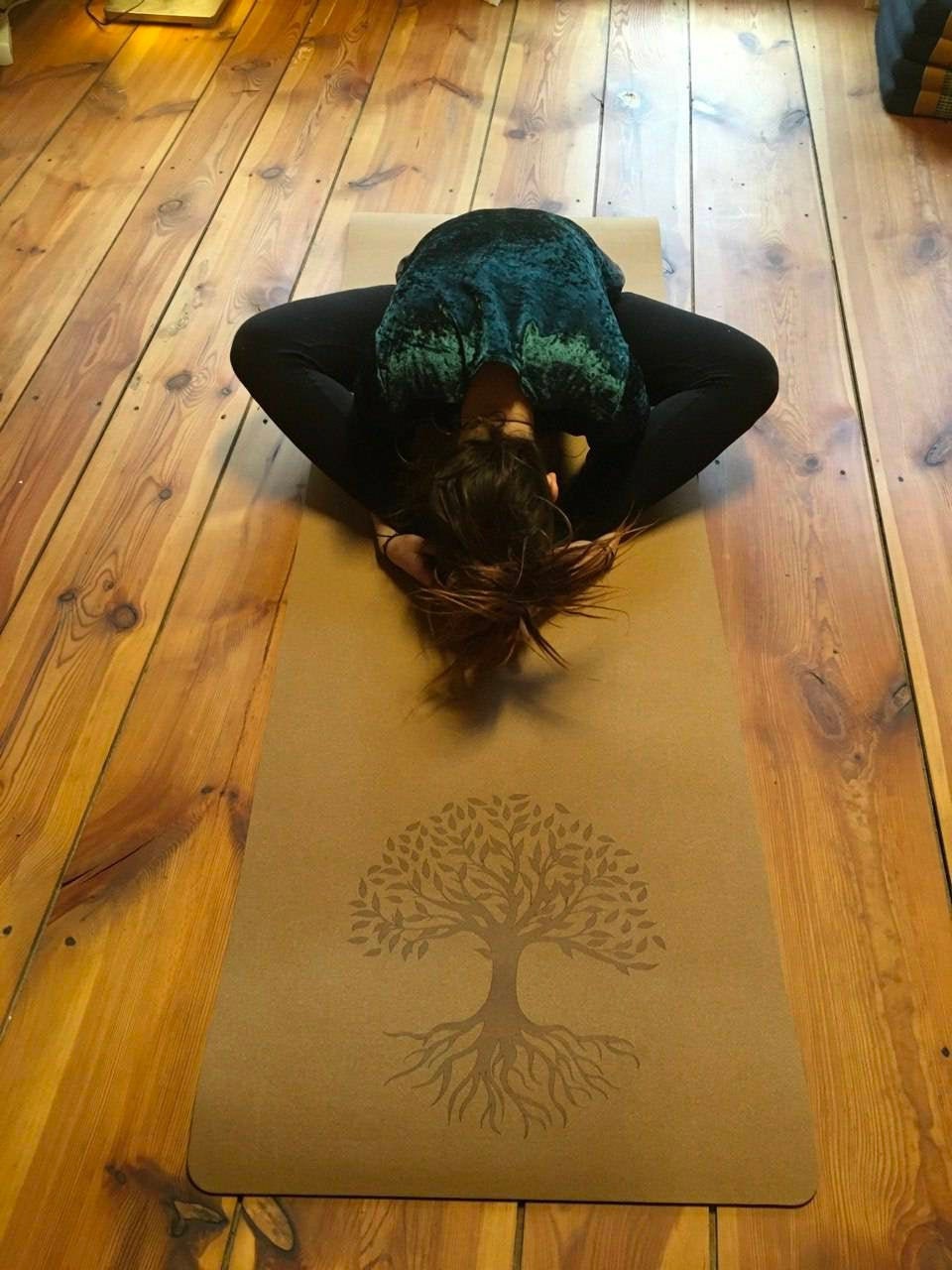 Tapis de Yoga en liège, bois naturel, Logo d'arbre, Surface longue, douce et épaisse, Fitness, guérison spirituelle, Nature Goa Hippie